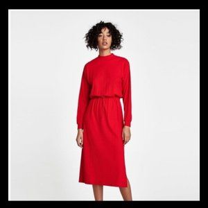 ZARA long Sleeve red dress